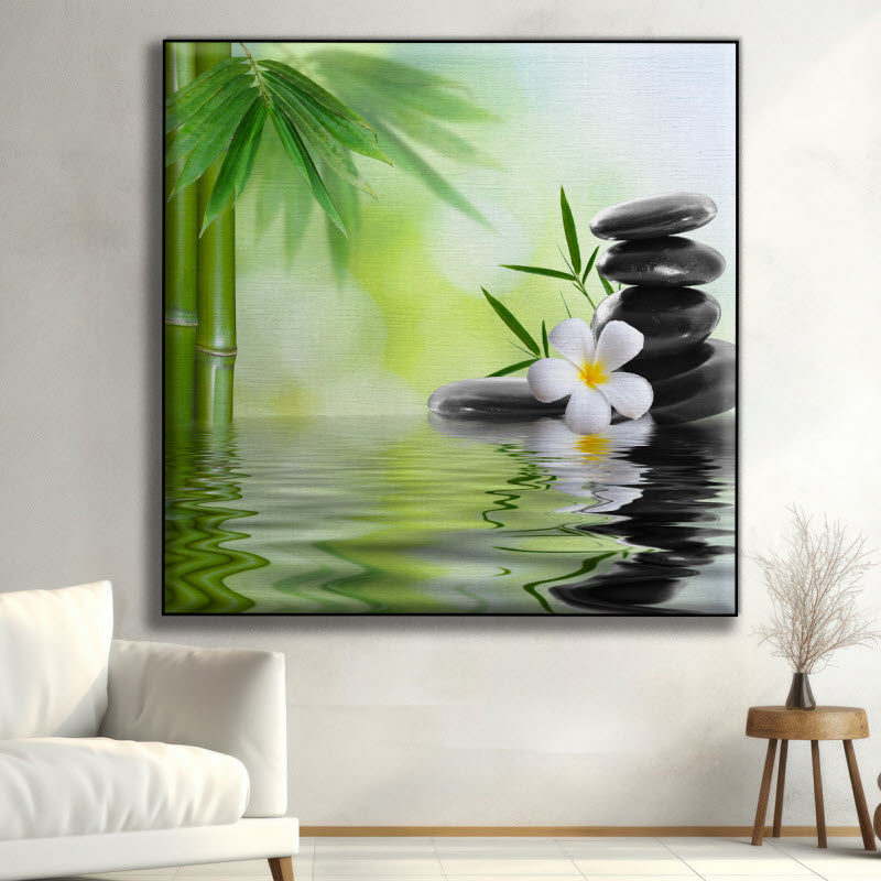 Textilspannrahmen mit Motiv: Bambus mit Spa Steinen