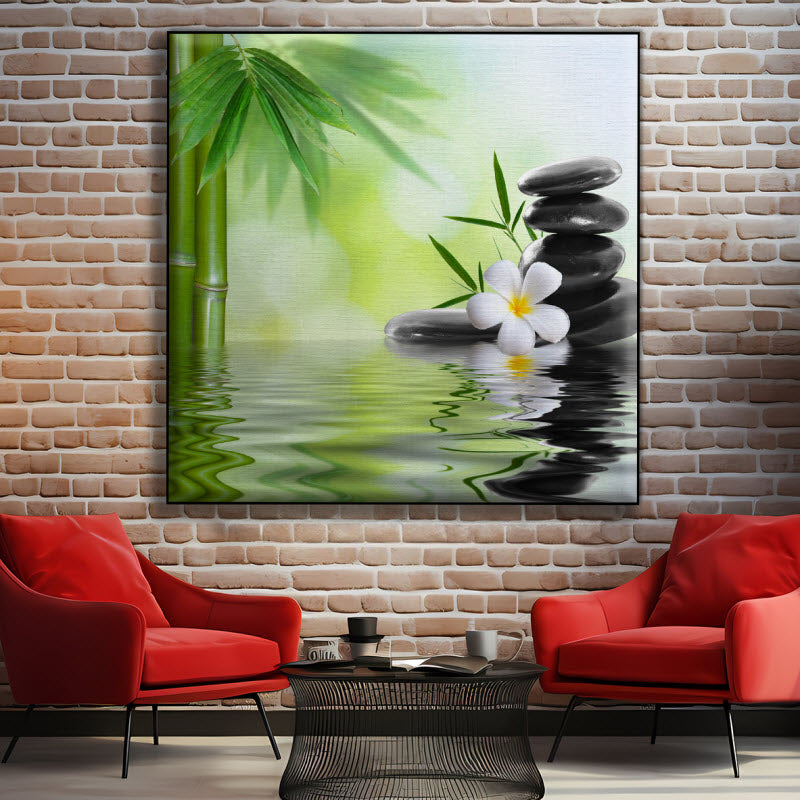 Textilspannrahmen mit Motiv: Bambus mit Spa Steinen