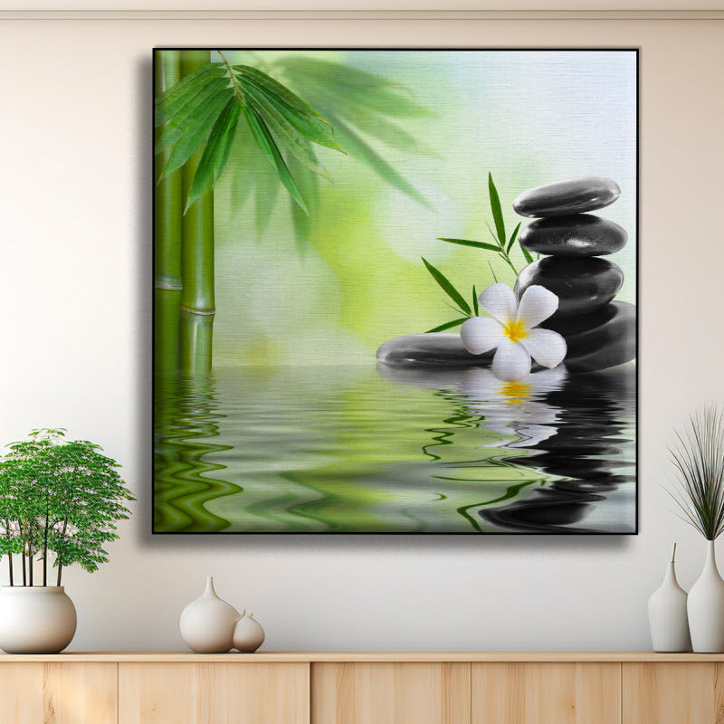 Textilspannrahmen mit Motiv: Bambus mit Spa Steinen
