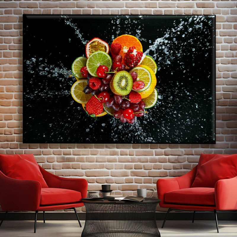 Akustikstoff mit Motiv: Bunte Obstexplosion V2