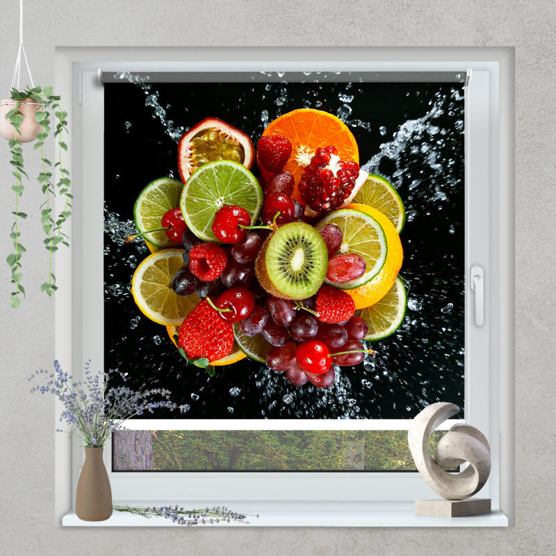 Klemmfix Rollo mit Motiv: Bunte Obstexplosion V2