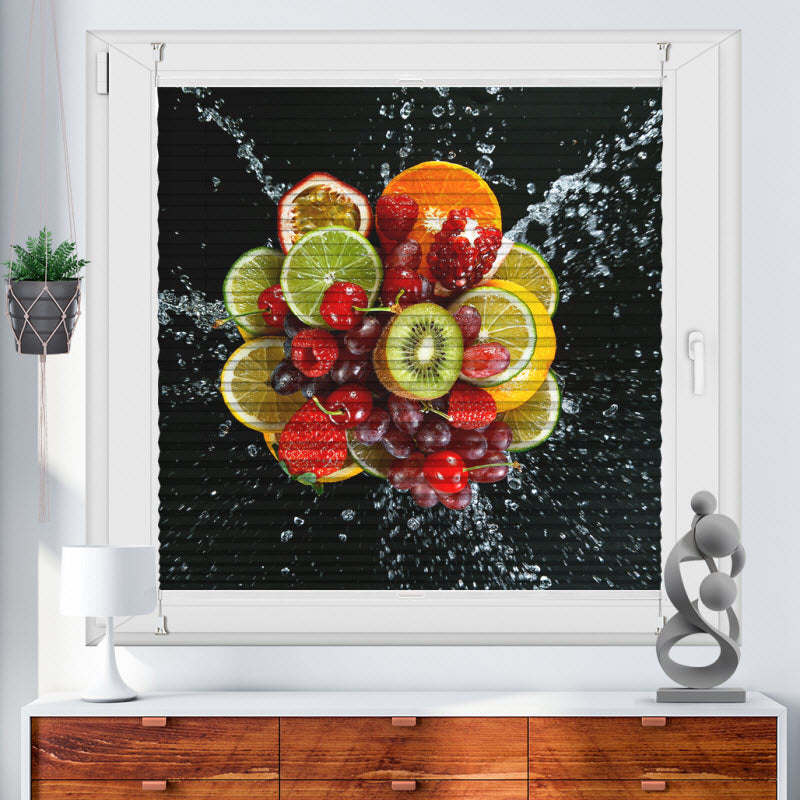 Wabenplissee mit Motiv: Bunte Obstexplosion V2