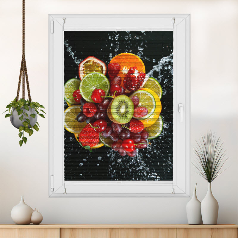 Wabenplissee mit Motiv: Bunte Obstexplosion V2