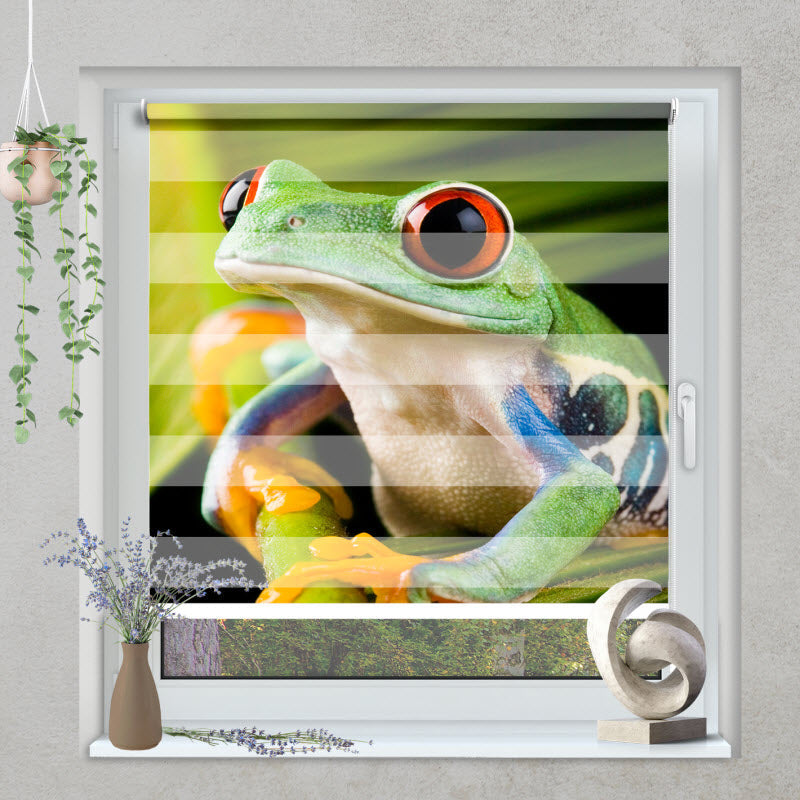 Klemmfix Doppelrollo mit Motiv: Frosch auf Pflanze