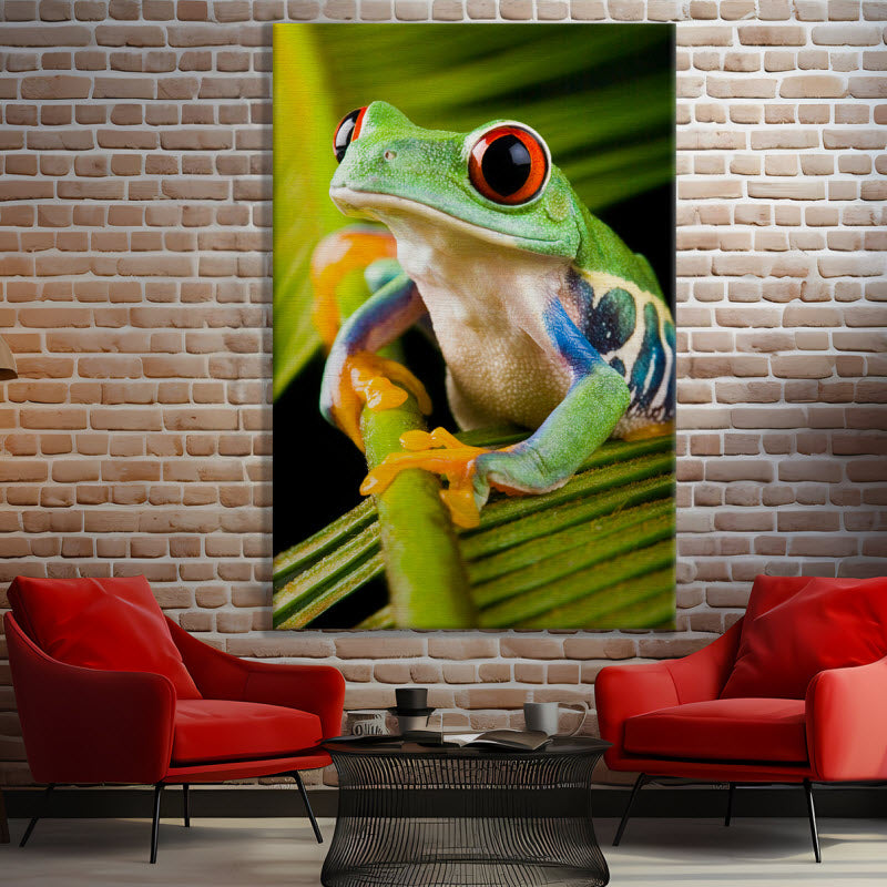 Leinwand mit Motiv: Frosch auf Pflanze