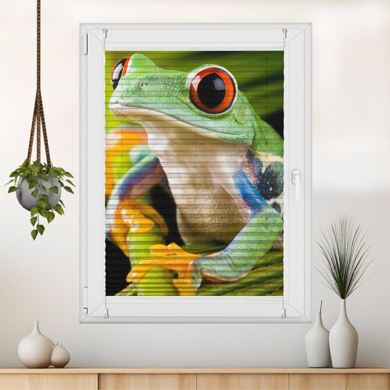 Plissee mit Motiv: Frosch auf Pflanze
