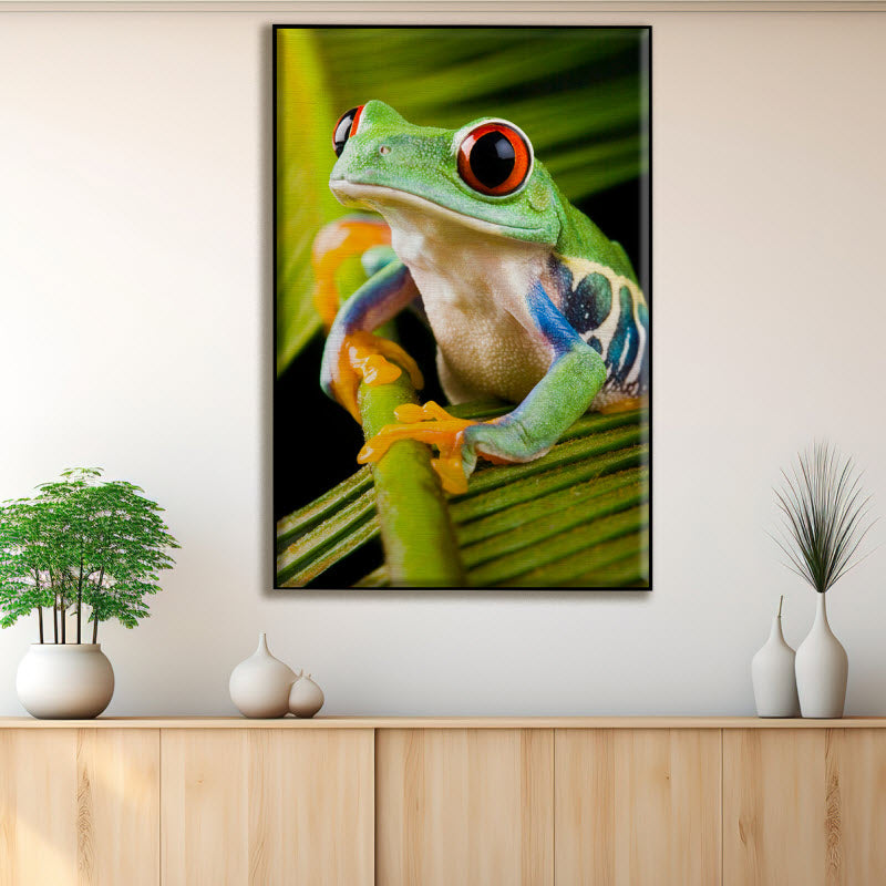 Textilspannrahmen mit Motiv: Frosch auf Pflanze