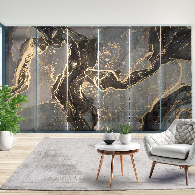 Schiebegardine mit Motiv: Grau-gold Marmor Abstrakt