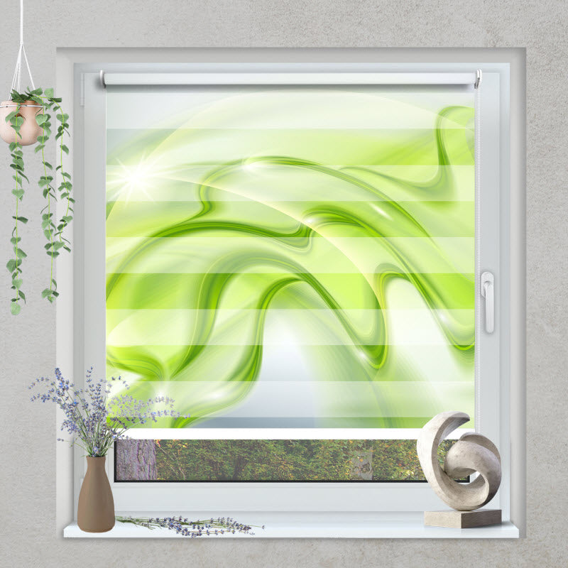 Klemmfix Doppelrollo mit Motiv: Abstrakte grüne Wellen