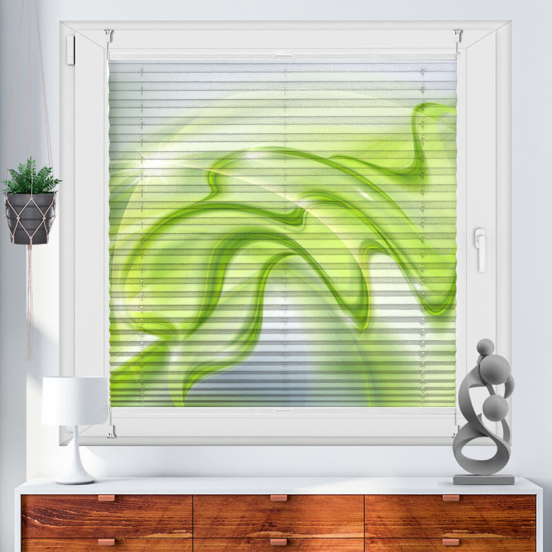 Wabenplissee mit Motiv: Abstrakte grüne Wellen