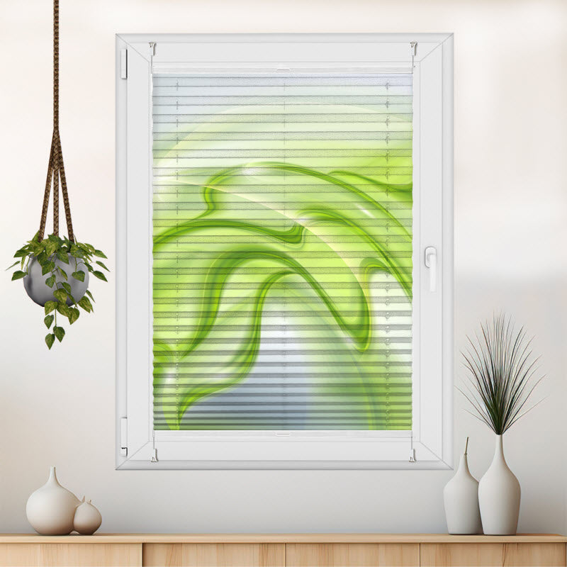 Wabenplissee mit Motiv: Abstrakte grüne Wellen