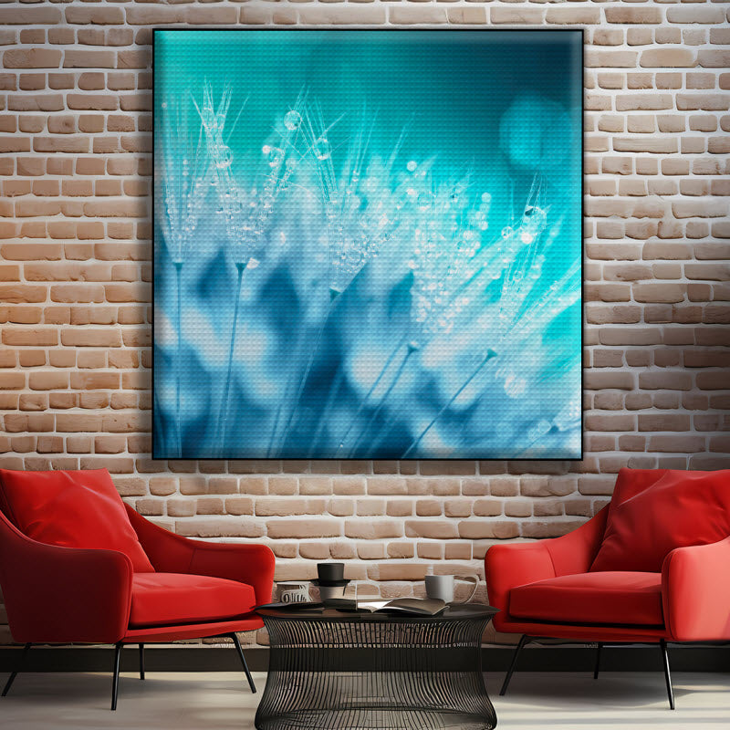 Akustikstoff mit Motiv: Pusteblume mit Wassertropfen