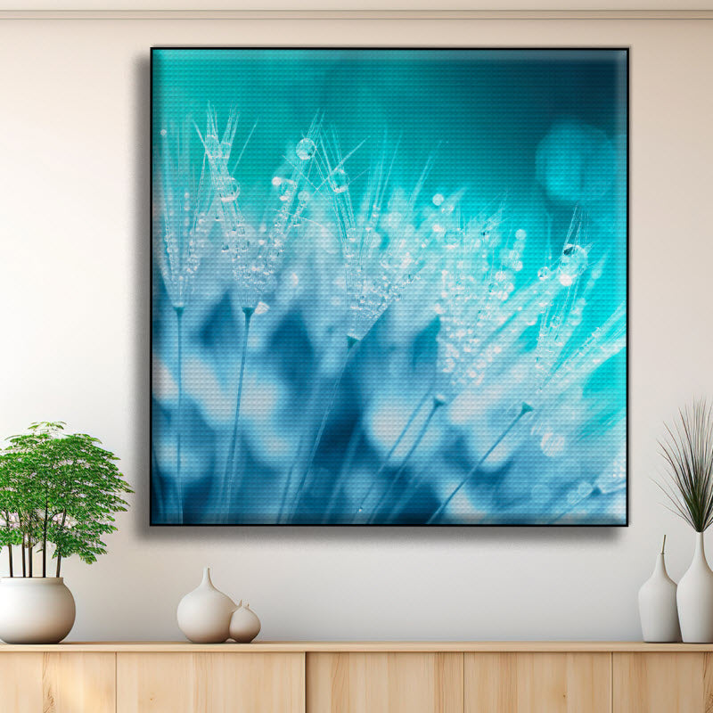 Akustikstoff mit Motiv: Pusteblume mit Wassertropfen