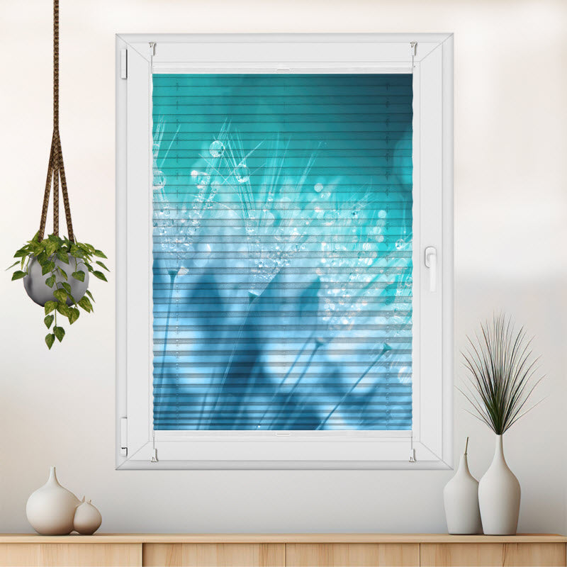 Plissee mit Motiv: Pusteblume mit Wassertropfen