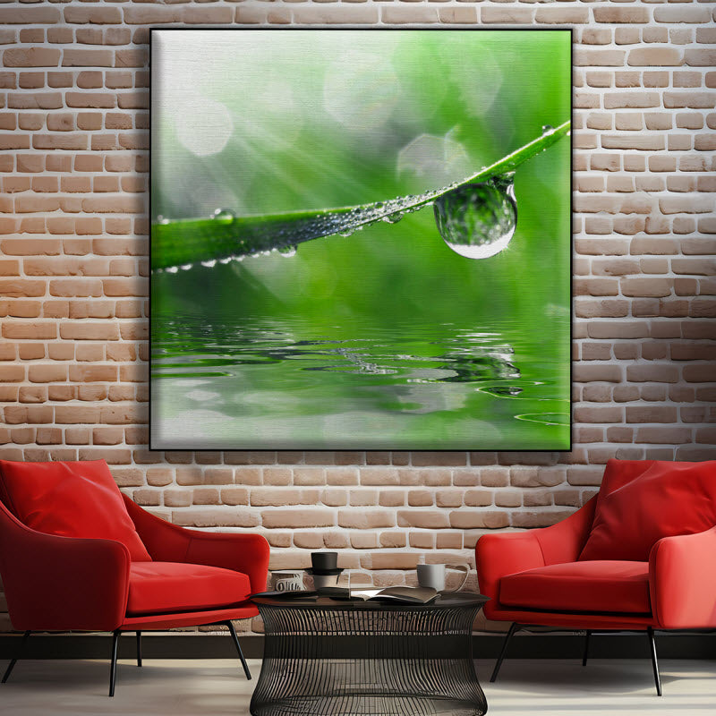 Textilspannrahmen mit Motiv: Wassertropfen auf Gras