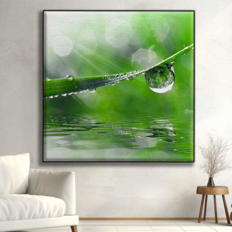 Textilspannrahmen mit Motiv: Wassertropfen auf Gras