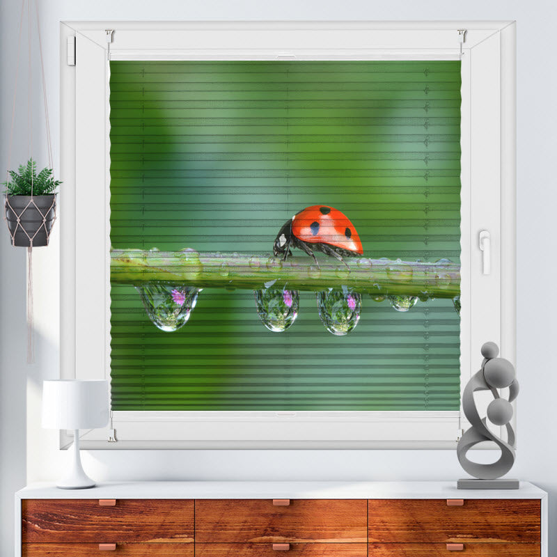 Wabenplissee mit Motiv: Marienkäfer auf der Pflanze