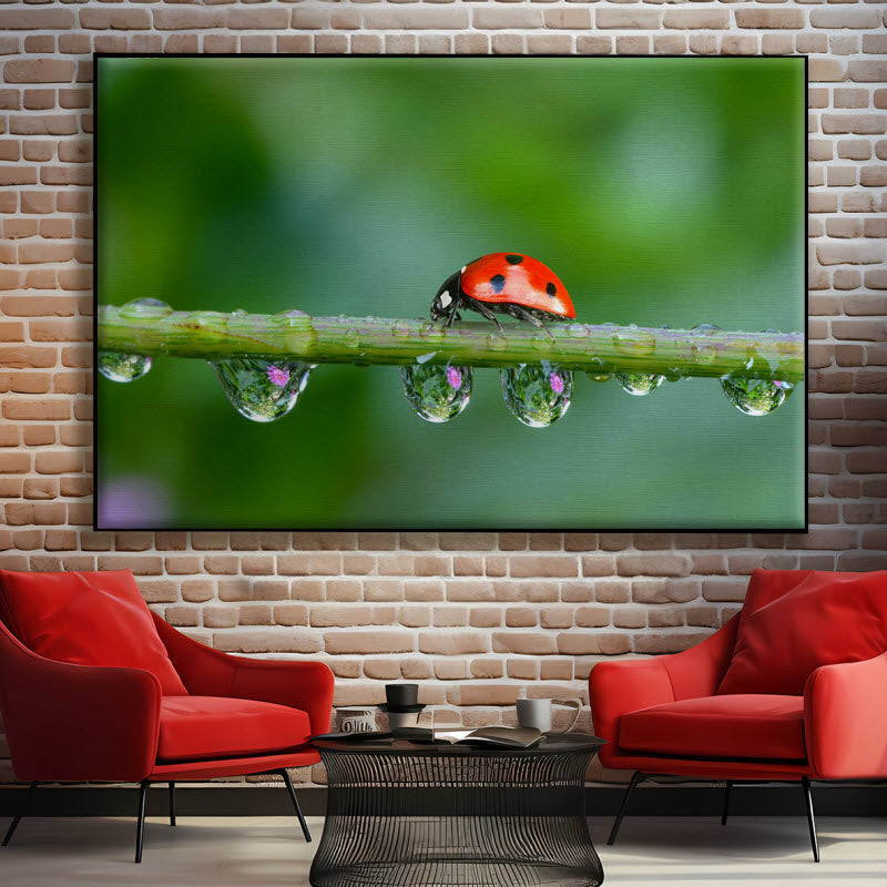 Textilspannrahmen mit Motiv: Marienkäfer auf der Pflanze