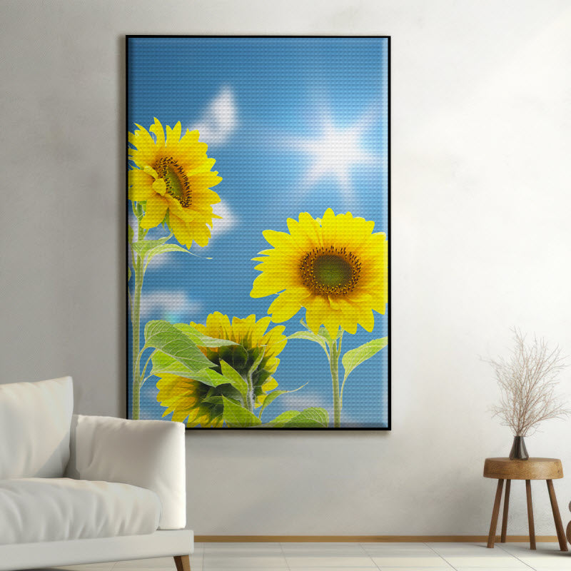 Akustikstoff mit Motiv: Sonnenblumen mit Sonnenschein