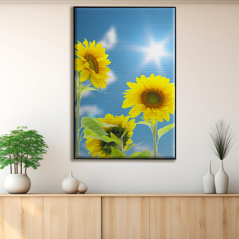 Akustikstoff mit Motiv: Sonnenblumen mit Sonnenschein