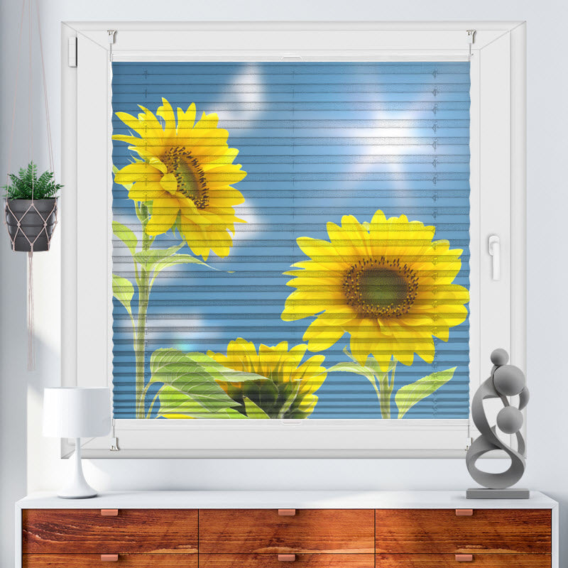 Wabenplissee mit Motiv: Sonnenblumen mit Sonnenschein