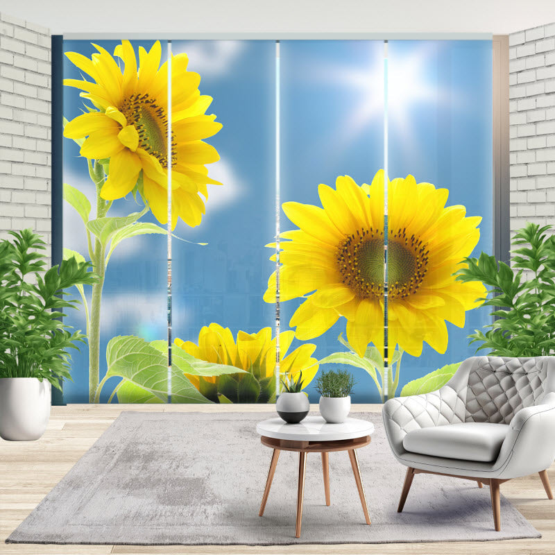 Schiebegardine mit Motiv: Sonnenblumen mit Sonnenschein