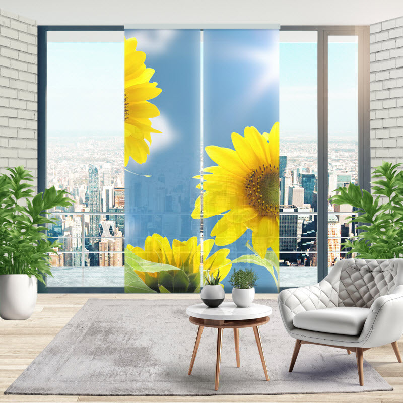 Schiebegardine mit Motiv: Sonnenblumen mit Sonnenschein