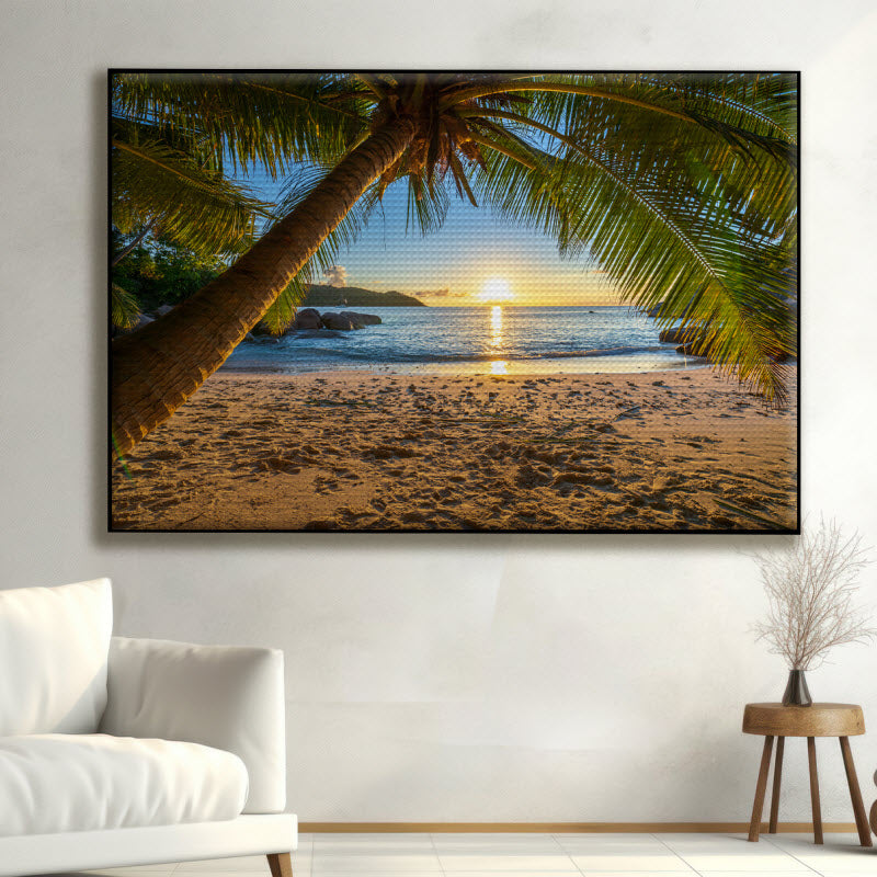 Akustikstoff mit Motiv: Palme am Strand