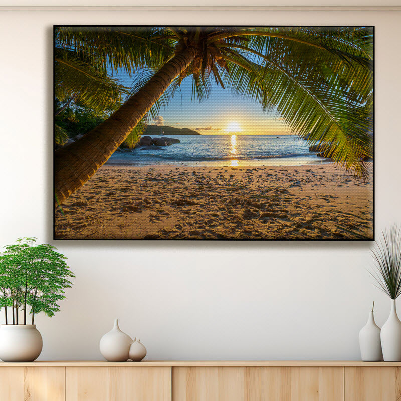 Akustikstoff mit Motiv: Palme am Strand