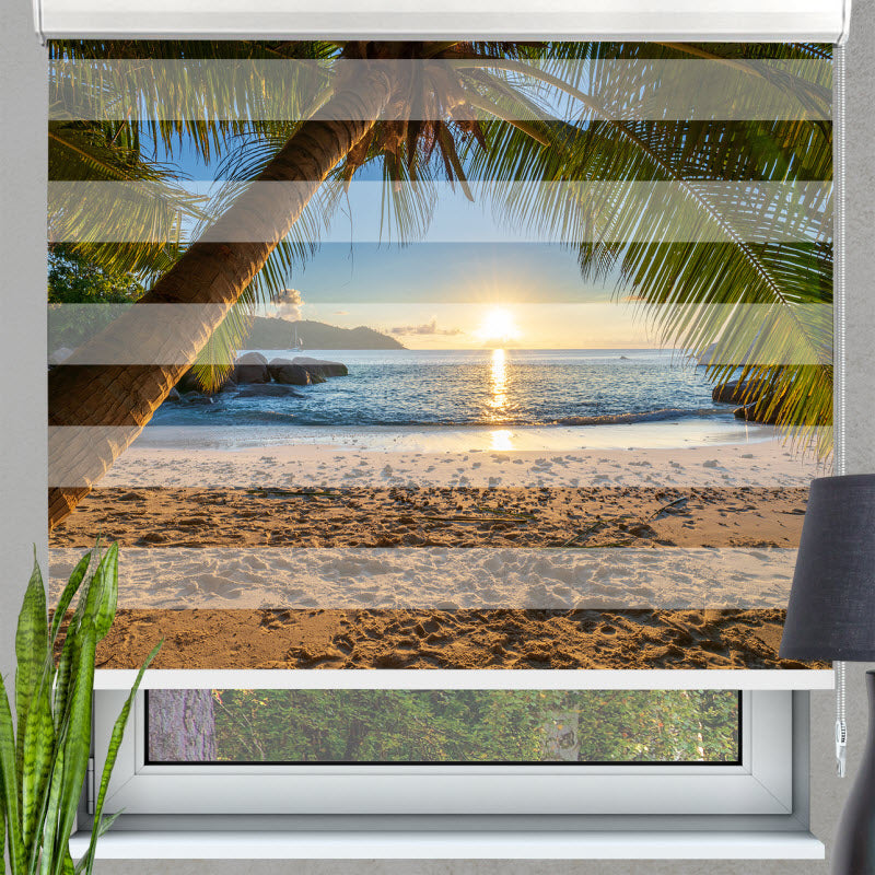 Doppelrollo mit Motiv: Palme am Strand