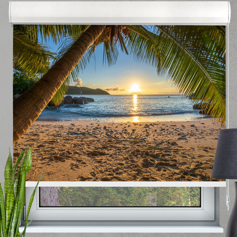 Kassettenrollo mit Motiv: Palme am Strand