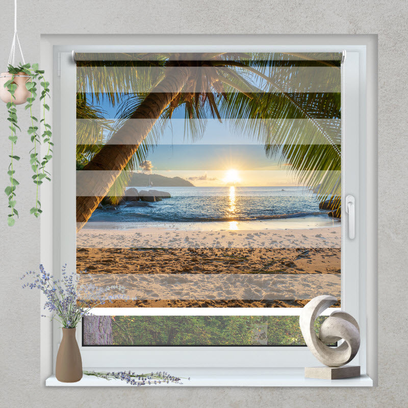 Klemmfix Doppelrollo mit Motiv: Palme am Strand