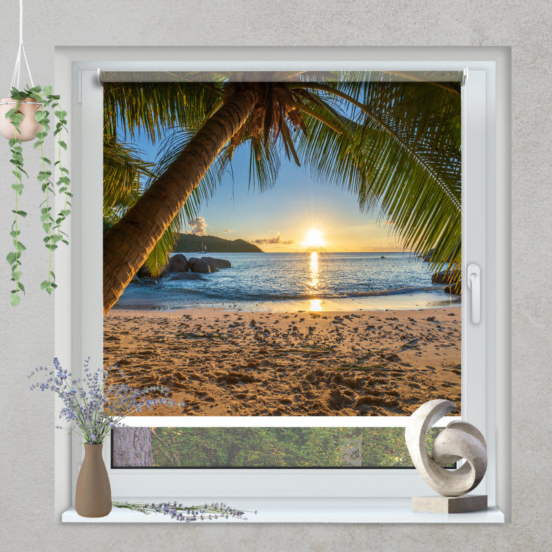 Klemmfix Rollo mit Motiv: Palme am Strand