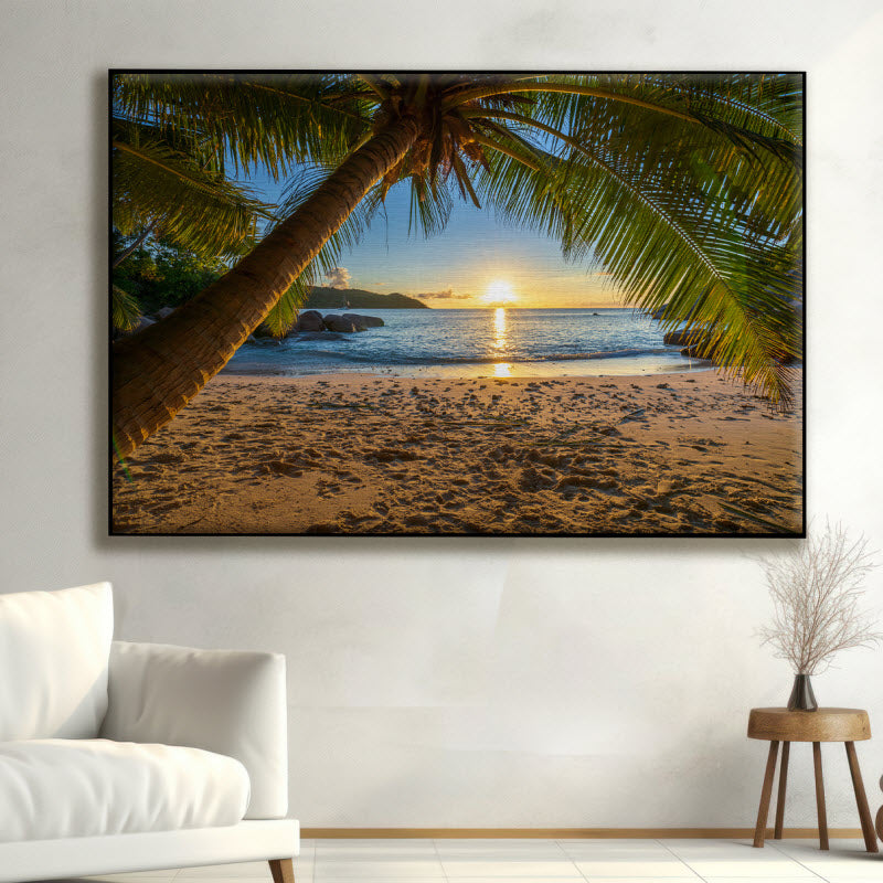Textilspannrahmen mit Motiv: Palme am Strand