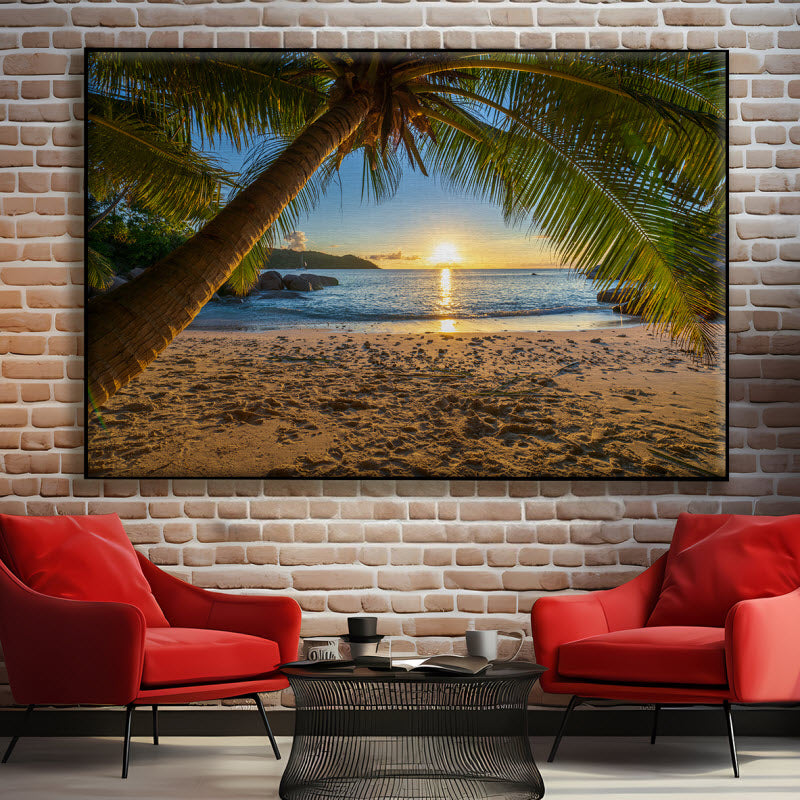 Textilspannrahmen mit Motiv: Palme am Strand