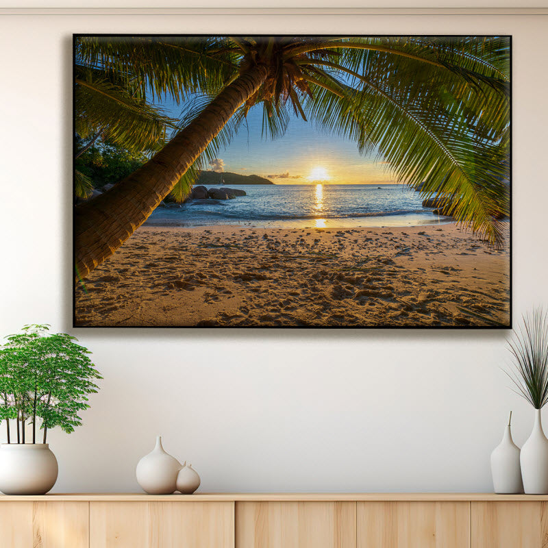 Textilspannrahmen mit Motiv: Palme am Strand