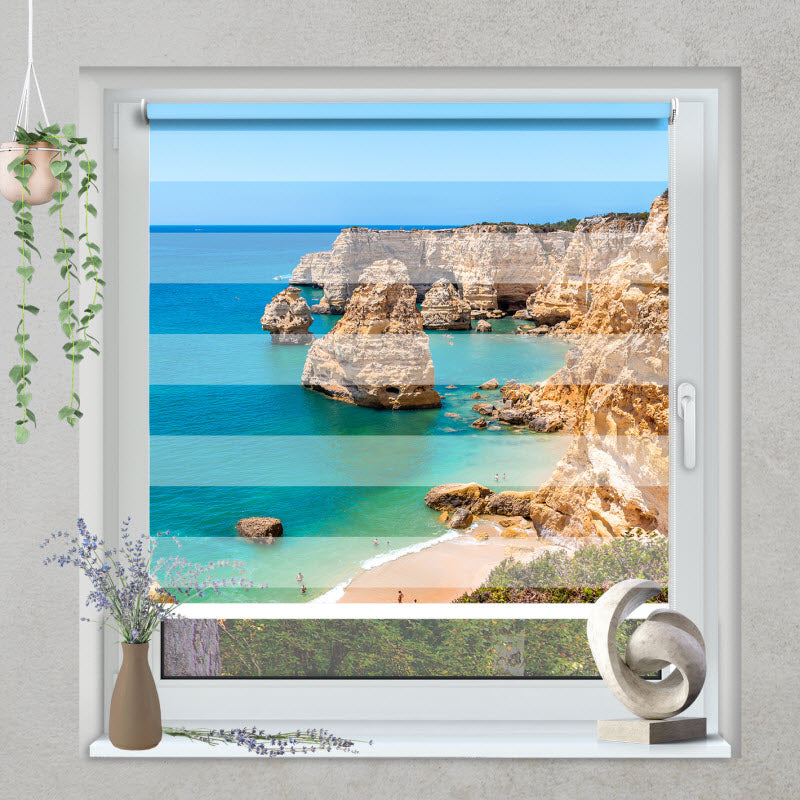 Klemmfix Doppelrollo mit Motiv: Strand Marinha/Portugal