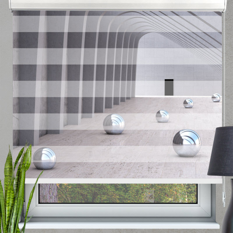 Doppelrollo mit Motiv: Chromkugeln