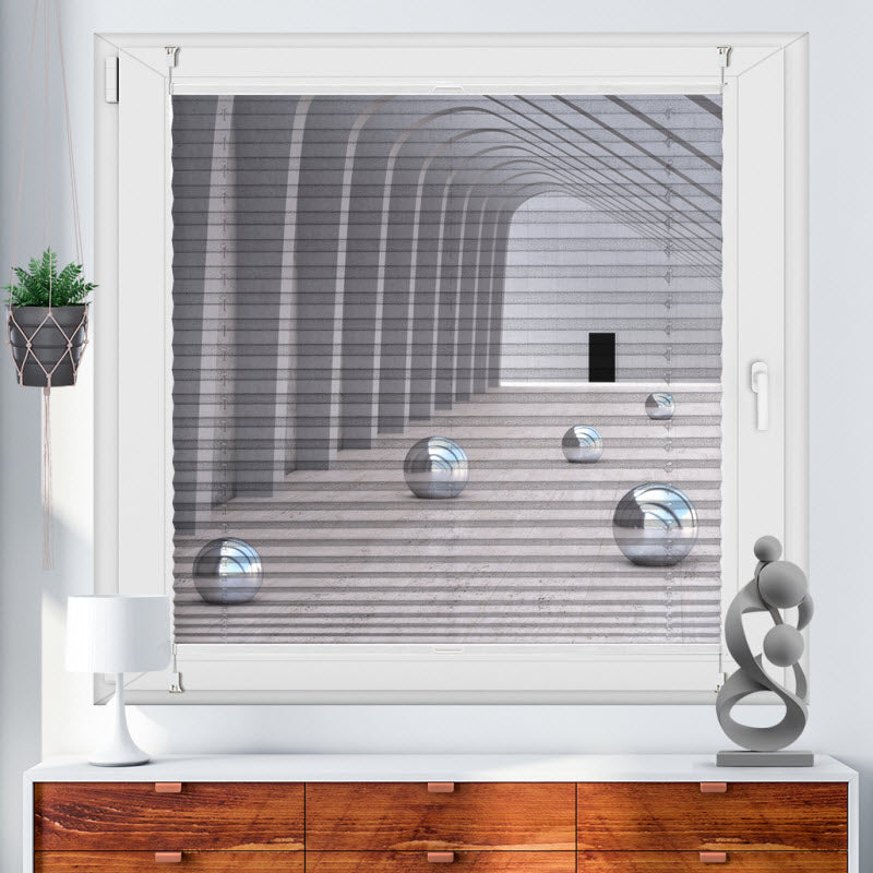 Wabenplissee mit Motiv: Chromkugeln