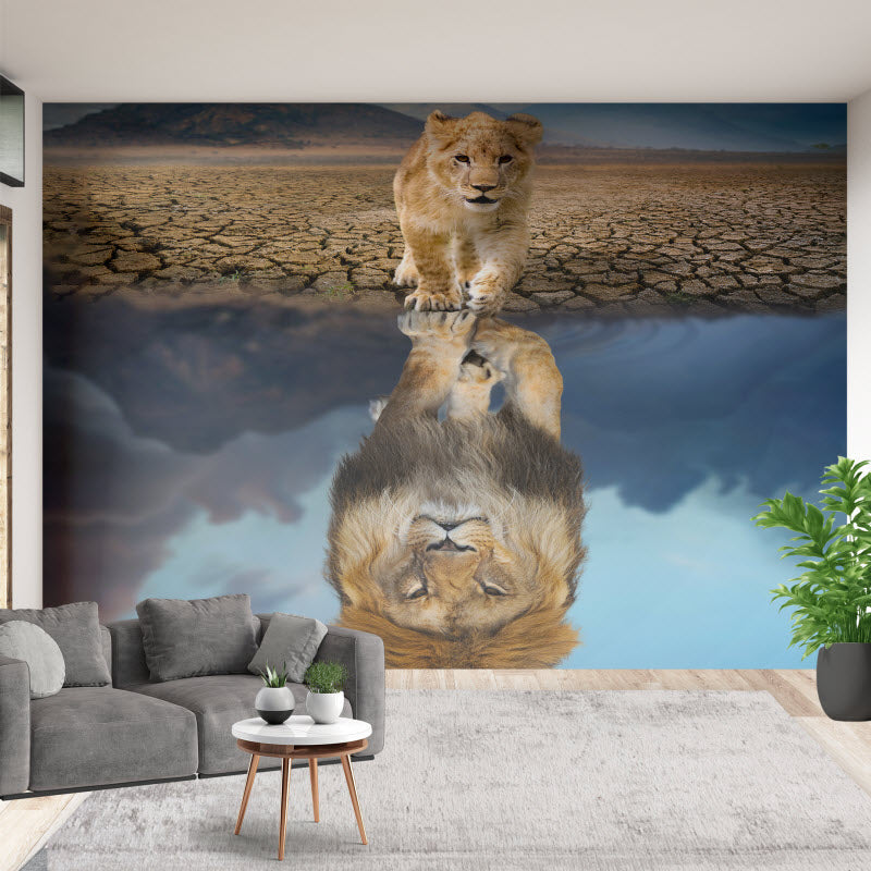 Tapete mit Motiv: Löwenjunge Spiegelbild Löwenpapa