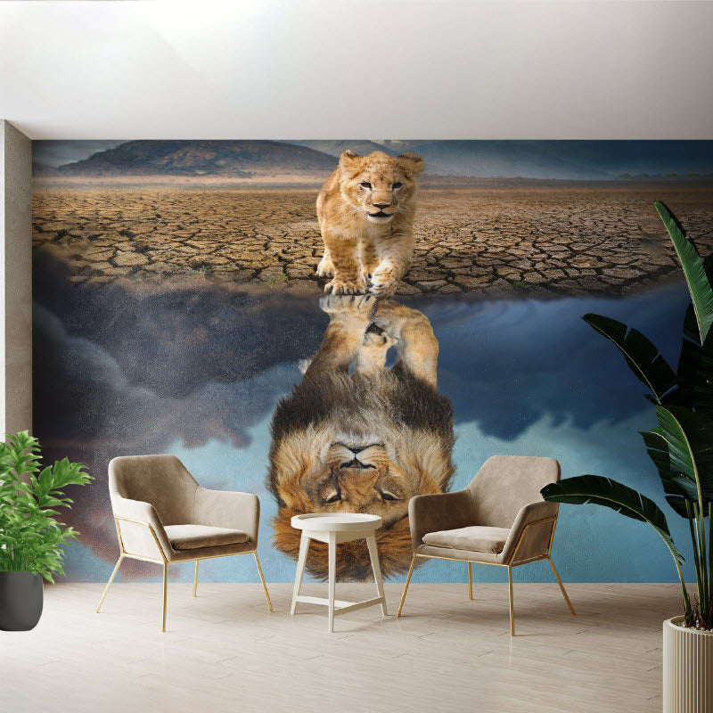 Tapete mit Motiv: Löwenjunge Spiegelbild Löwenpapa