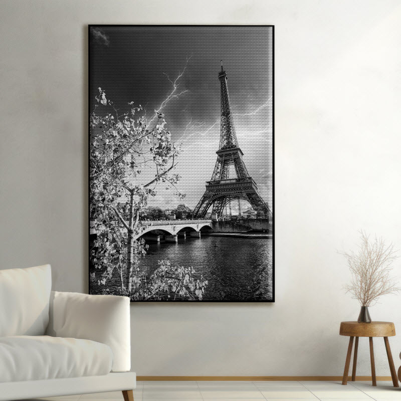 Akustikstoff mit Motiv: Paris Eifelturm schwarz weiß