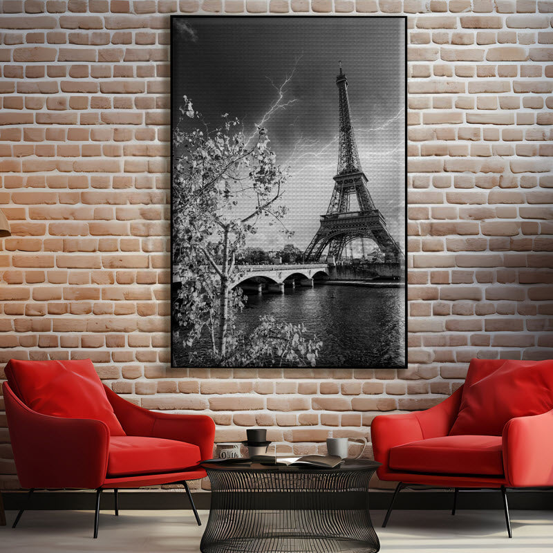 Akustikstoff mit Motiv: Paris Eifelturm schwarz weiß