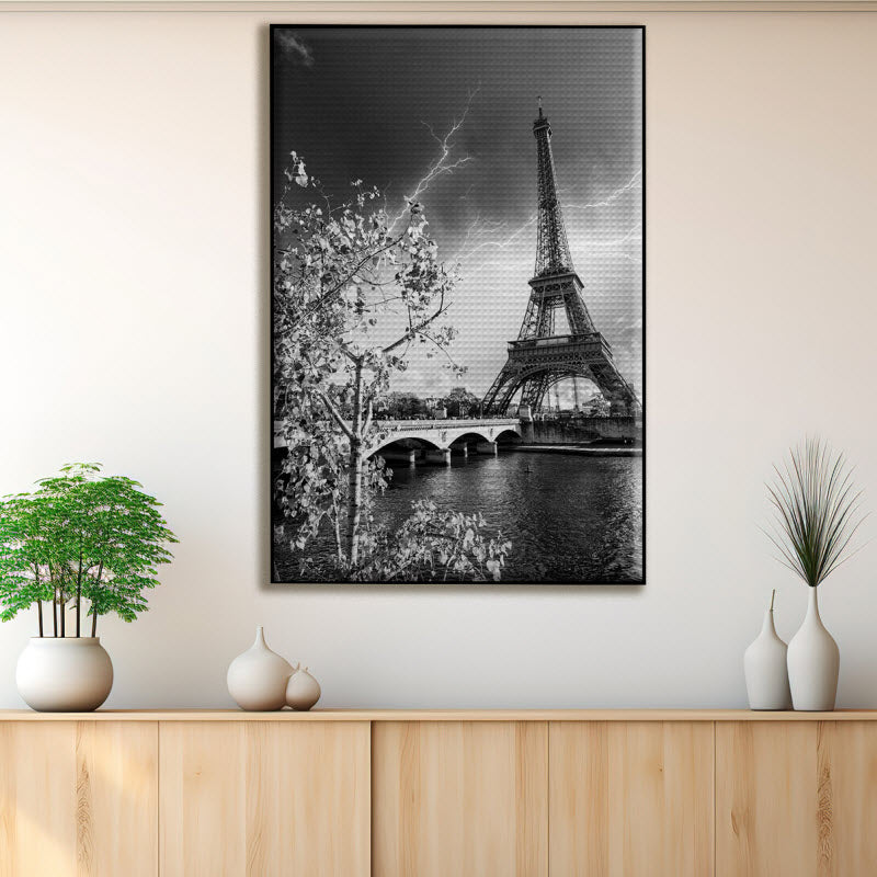 Akustikstoff mit Motiv: Paris Eifelturm schwarz weiß