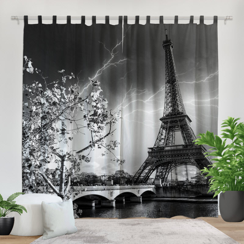 Fotovorhang: Paris Eifelturm schwarz weiß