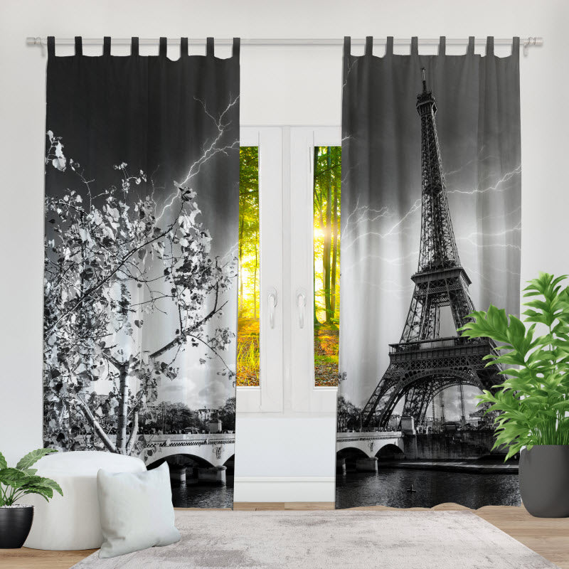 Fotovorhang: Paris Eifelturm schwarz weiß