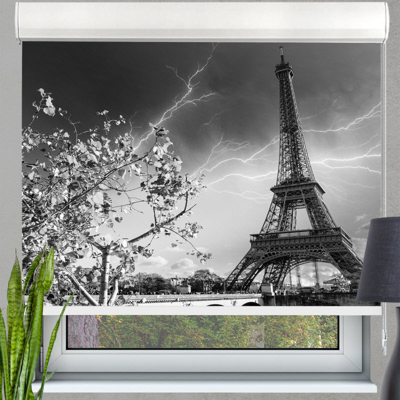 Kassettenrollo mit Motiv: Paris Eifelturm schwarz weiß
