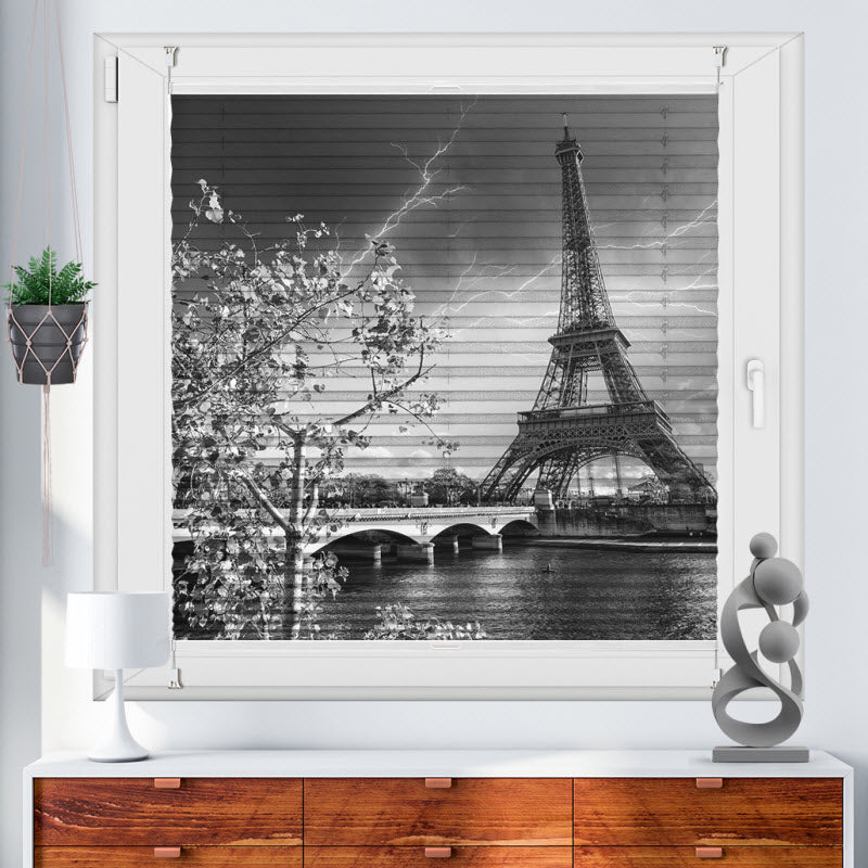 Plissee mit Motiv: Paris Eifelturm schwarz weiß