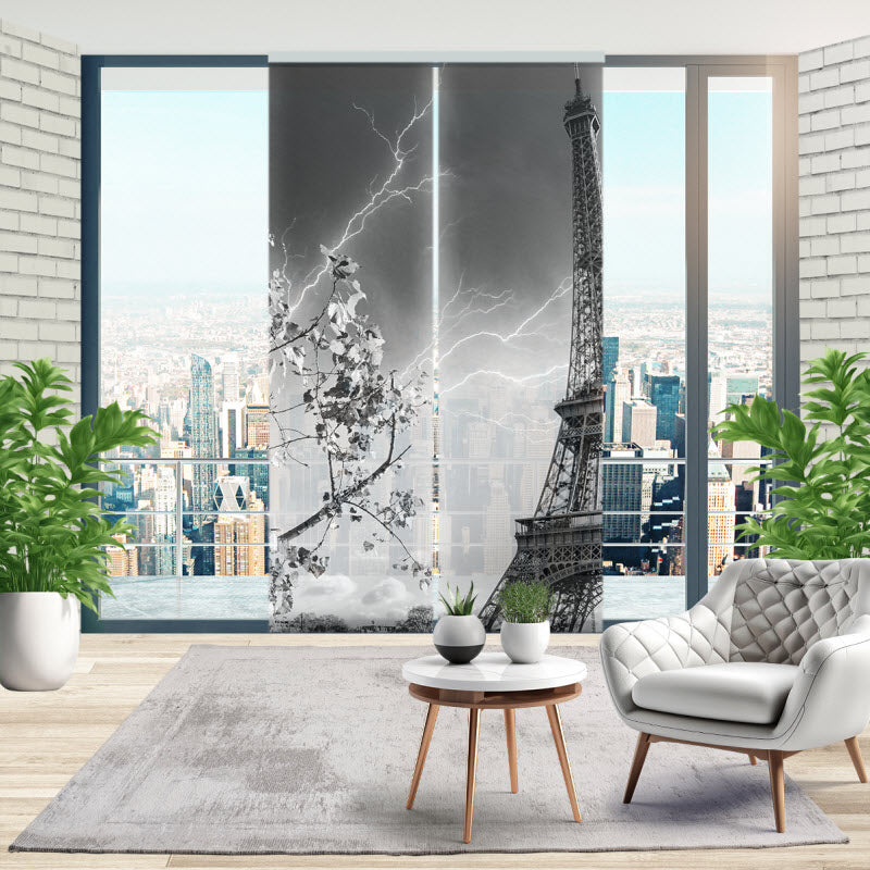 Schiebegardine mit Motiv: Paris Eifelturm schwarz weiß