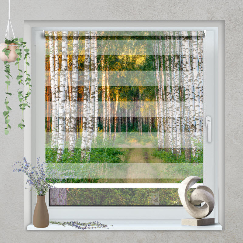 Klemmfix Doppelrollo mit Motiv: Fußweg im Wald